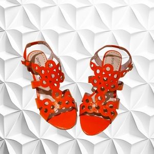 Portia Diana Women's Leather Cage Heeled Sandals Coral